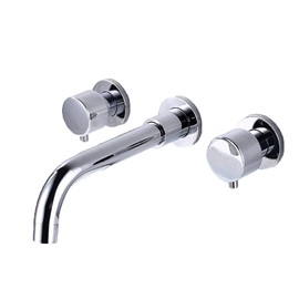 FJYDM Wall Mounted Bathroom Sink Faucet,Double Handle Wall Mount Brass Basin Mixer,Hot and Cold Sink Mixer Tap Faucet,Split,Chrome,B (Color : Chrome Plated, Size : B)