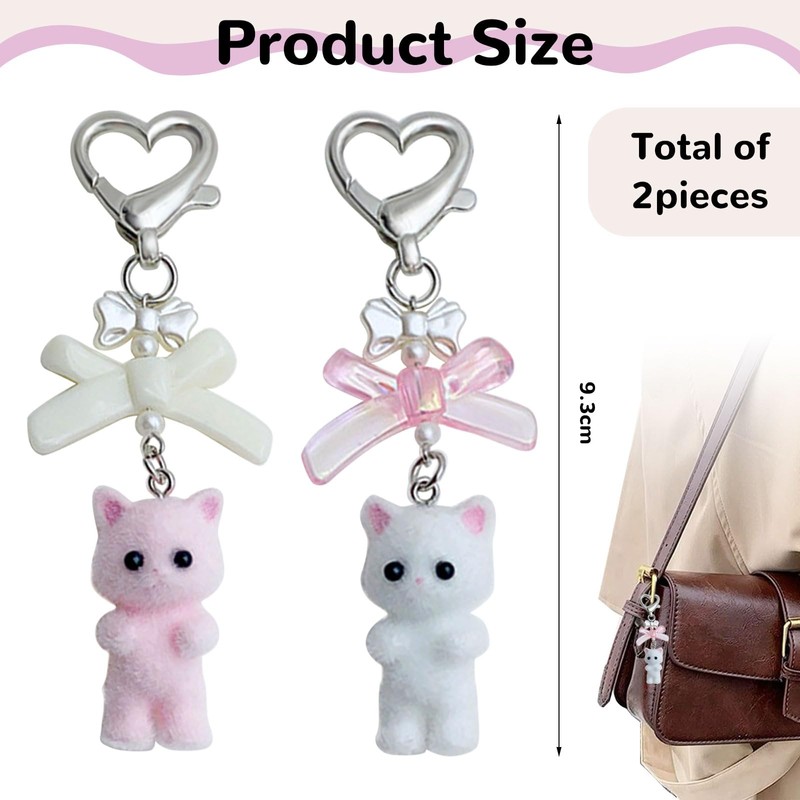 AstraGlam Y2K Cute Cat Keyring Set, Fluffy Cat Pendant with