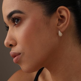 LeCalla 925 Sterling Silver CZ Drop Stud Earrings for Women | 14K Gold-Plated Micro Pave Cubic Zirconia Water Drop Earrings | Women's Pear Shape Drop Earring 12MM