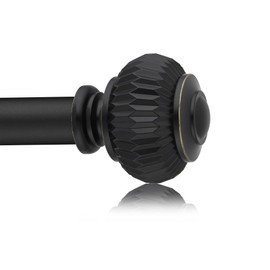 Black Curtain Rods for Windows 28 to 48 Inches 6/8 Inch Adjustable Heavy Duty Curtain Rods with Lantern Ball Finials,Window Treatment Single Curtain Rod Set