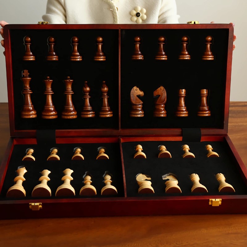 20" Extra Large Solid Walnut Wooden Chess Set with 2