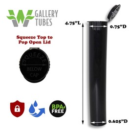 W Gallery 50 Black 116mm Tubes, Pop Top Joint is Open, Smell-Proof Pre-Roll Blunt J Oil-Cartridge BPA-Free Plastic Container Holder Vial fits RAW Cones 110mm 109mm King Lean 98 Special, 120mm