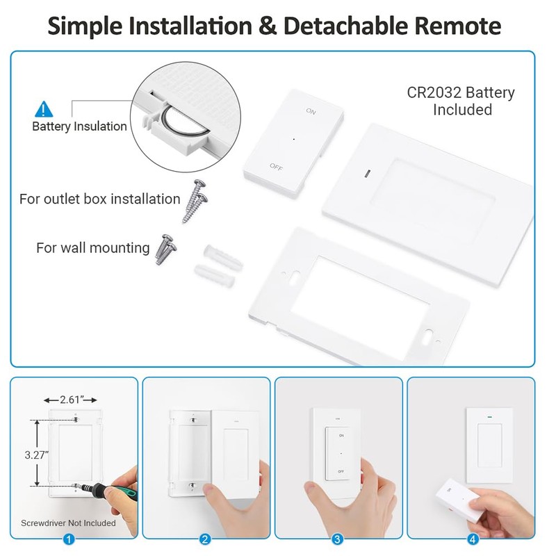 DEWENWILS Remote Control Outlet, Wireless Light Switch with 2 Side
