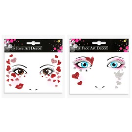 2 Sheets Heart Face Jewels Red Pink Love Heart Stick On Face Costume Makeup Gems Self-Adhesive Valentine's Day Dress Up Sticker for Festival Holiday Party Accessories