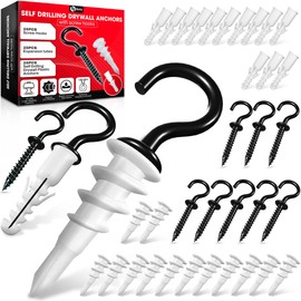 [Upgraded] 25 PCS Self-Drilling Drywall Anchors with Screw Hooks, Plastic Expansion Tubes Included, No Pre-Drill Hole Preparation Required, Suitable for Stringing Lights, Kitchen Utensils, Shelves