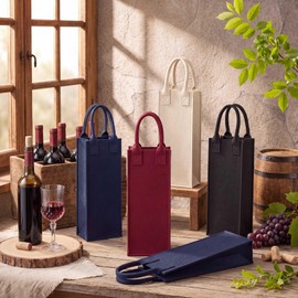 8 Pack Wine Gift Bags, Reusable Felt Wine Bottle Carrier Tote with Handle, Single Bottle Champagne Gift Bag for Birthday, Baby Shower, Wedding, Picnic, Christmas, Thanksgiving(Assorted Colors)