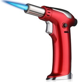 mollie Mini Butane Torch Lighter with Adjustable Flame, Small Refillable Kitchen Cooking Blow Torch for Creme Brulee, Windproof Baking Torch for BBQ Food Grill, Red (Butane Gas Not Included)