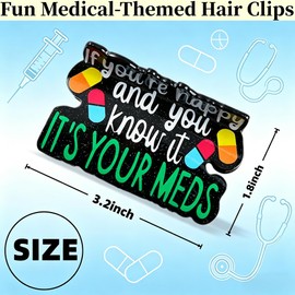Cute Funny Nurse Hair Clips Glitter Acetate Claw Clips for Women Medical Themed Hair Accessories Nurse Pharmacist Gift (Blue)
