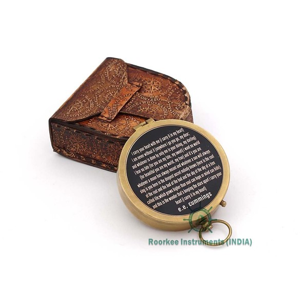 RII Pocket Brass Compass, Nautical Navy Compass for Camping, Travelling, Hiking, Boating, Gift Compass for, Birthday, Anniversary, Wedding, Retirement, to Loved Ones with Imprinted Leather Case