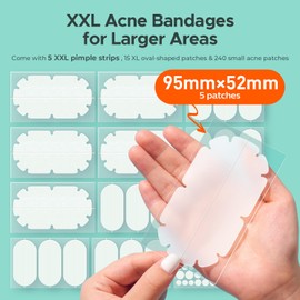 TKTK XXL Pimple Patches for Body, Large Hydrocolloid Acne Patches, 5 Sizes Big Hydrocolloid Bandages for Back, Chest, Shoulders Zit Breakouts, Blemish Patches for Face (Oval, Dot 260 Count)