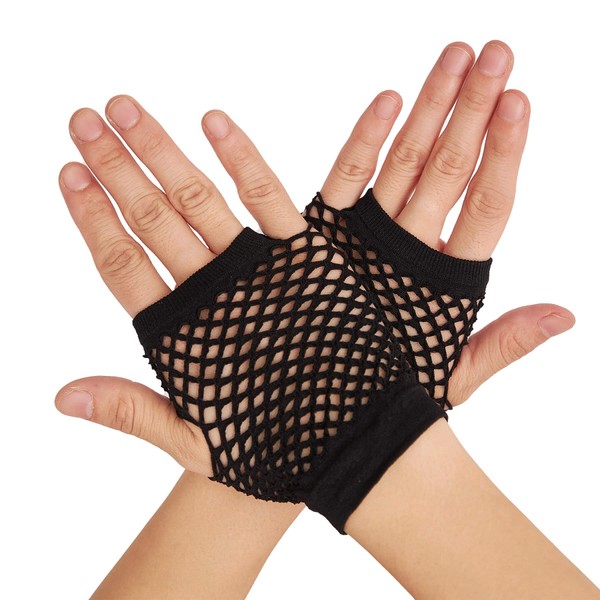 OTPEH Fingerless Fishnet Gloves For Women Kids Girls Fish Net Arm Sleeve 80s