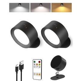 LED Wall Mounted Lights,Rechargeable Wall Sconces Lamp For Bedroom,3 Color Temps & Remote and Touch Control,360°Rotation Dimmable Magnetic Cordless Wall Light for Reading Study Bedside (2 Pack)