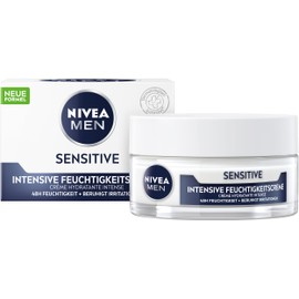 NIVEA MEN Sensitive Intensive Feuchtigkeitscreme, Gesichtscreme mit 48h Feuchtigkeit für empfindliche Männerhaut, Gesichtspflege zur Linderung von Hautirritationen (50 ml)