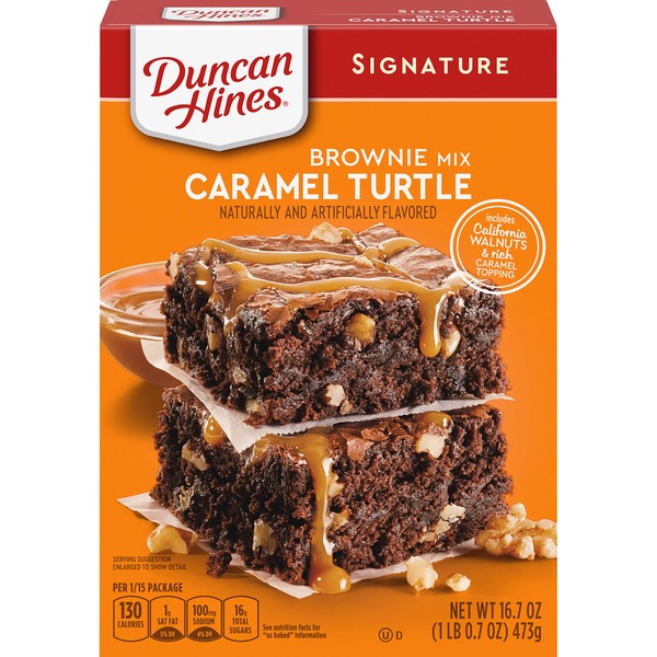 Duncan Hines Signature Caramel Turtle Brownie Mix, 12 - 16.7 Ounce Boxes (Pack of 12)