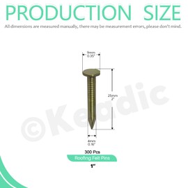 Keadic 300Pcs 1" Steel Roofing Felt Nails Bulk Set, 25mm Broad Head Pins House Hardware Nail for Roofing Felt Insulation Film Foam Board Fastening