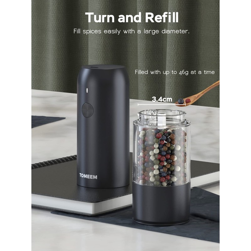 TOMEEM Electric Salt and Pepper Grinder Set with LED Lights