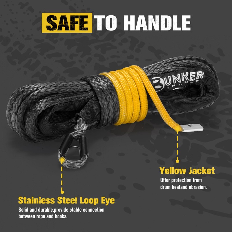 BUNKER INDUST 1/4" x 50FT Synthetic Winch Rope – 9500LBS