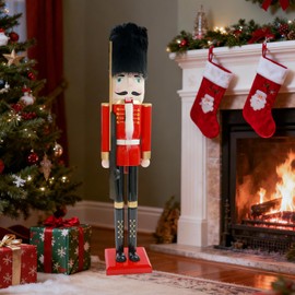 OEUVI Large Christmas Nutcracker Soldier 35 Inch/2.9Ft Wooden Nutcracker Figures Decor Xmas Nutcracker Welcome Centerpieces for Indoor Outdoor Floor