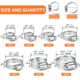 60PCS Hose Clamps, Camtek Stainless Steel Adjustable 6-38mm Range Worm Gear Hose Clamp Duct Clamp Pipe Clamp Fuel Line Clamp for Plumbing, Automotive and Mechanical Applications Assortment Kit