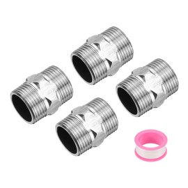 sourcing map 4pcs Hex Nipple Stainless Steel Pipe Fitting G3/4" Male x G3/4" Male Threaded Pipe Adapter Pipe Connector with PTFE Tape for Water, Gas, Fuel Pipeline (Silver Tone, 34mm/1.3")
