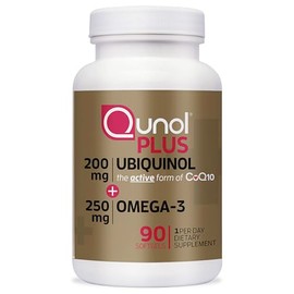 QUNOL PLUS Ubiquinol 200 mg - Omega 3 250 mg - Coenzima Q10 Activa - Energía Celular - Salud del Corazón y Presión Arterial - 90 Cápsulas Blandas