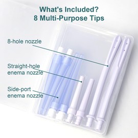 Enema Nozzle 8 Pack, 2 Multi-Hole 5.73in, 2 Straight-Hole 2.91in, 4 Side-Port 4.19in PVC Enema Tips for Home Enema Use, Compatible with Standard Enema Bags, with Storage Case