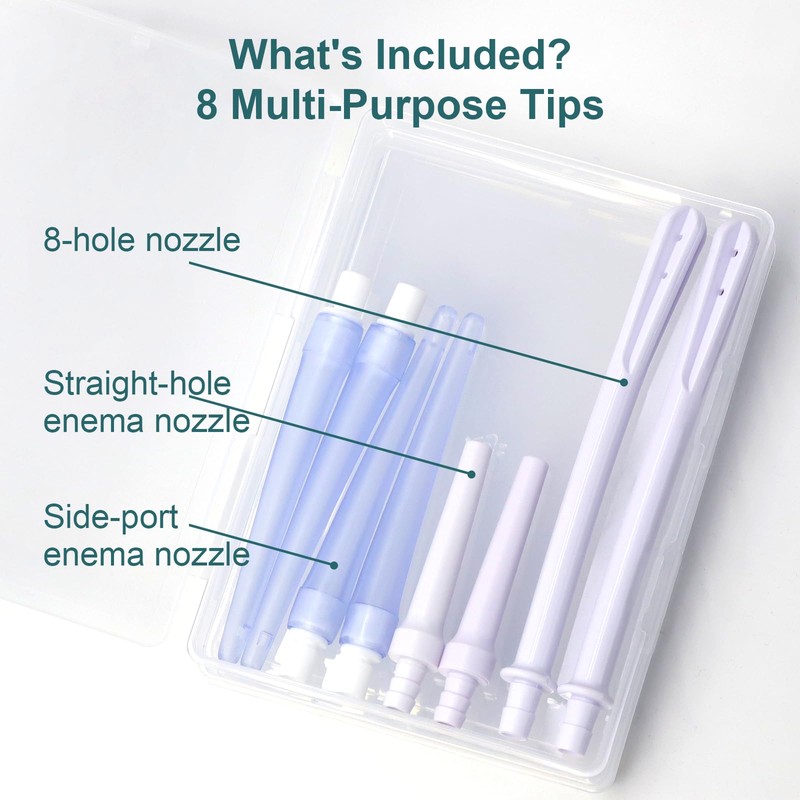 Enema Nozzle 8 Pack, 2 Multi-Hole 5.73in, 2 Straight-Hole 2.91in,
