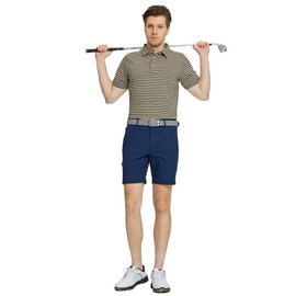 M MAELREG Mens Polo Shirts Short Sleeve Performance Dry Fit Striped Casual Moisture Wicking Sports Golf Shirts Black Khaki