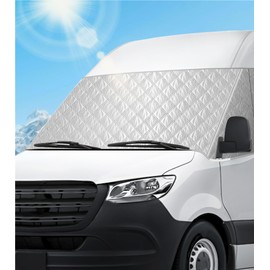 VANNCAMP Windshield Cover for Mercedes Sprinter 2007-2025 Motorhome, Front Window Sunshade, Class B Windshield Cover for UV Protection & Privacy Shield, White with Mirror Cutouts