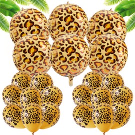 BruinBang Leopard Balloons Set, 6 Pcs Cheetah Print Aluminum Foil & 25 Pcs Leopard Spots Latex Balloons Wildlife Animal Decoration for Zoo Jungle Safari Themed Birthday Party Supplies