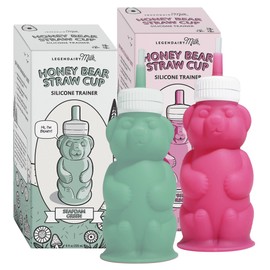 Legendairy Milk Honey Bear Straw Cup Silicone for Babies (Green/Raspberry), 8 oz. Dishwasher Safe Baby Straw Cup, Food Grade Silicone, Honeybear Sippy Cup for Ages 4+ Months (Pack of 2)