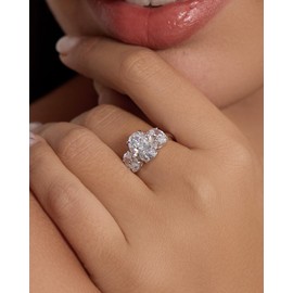 Michooyel S925 5.6 cttw Oval Cut 3 Stone Engagement Ring Wedding Promise Ring Sterling Silver Wedding Ring for Women