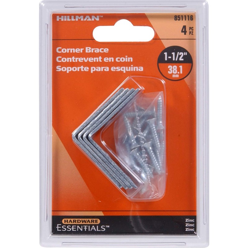 Hardware Essentials 851116 Zinc Corner Braces (5/8” x 1-1/2”)