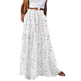 Byoauo Skirts for Women Long A-Line Swing Floral High Elastic Waist Skirts