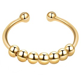 SENLINLU Anti-Stress Ring Anxiety Ring Women's Anxiety Ring Women Rings Women's Adjustable Ring with Movable Beads Spinner Ring Adjustable Rings from Size 50 to 60 (Gold), Stainless steels