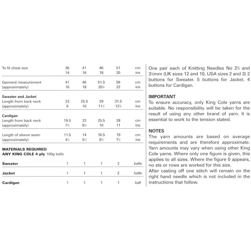 King Cole 4 Ply Knitting Pattern Kids Cable Knit Jacket