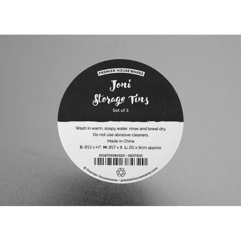 Premier Housewares Joni Storage Tins, Round, Set of 3,H9 x