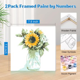 cupmod 2 Pack Framed Paint by Numbers Kit,Easy DIY Acrylic Flower Watercolor Paint by Numbers Kits on Canvas,Paint by Number for Adults Beginners for Home Wall Decor (8x8inch)