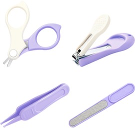 Yeeeasy Baby Nail Clippers Kit – 4-in-1 Grooming Set with Delicate Case, Scissors, File & Tweezers, Manicure Gift for Newborn, Infant, Toddler, Kids (Purple)