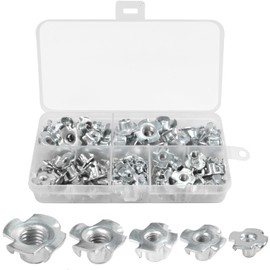 Emperoch 90 Pcs T Nuts, M3 M4 M5 M6 M8 T Threaded Nuts, Stainless Steel 4 Prong T Nut Threaded Insert T-Nuts for Wood Rock Climbing Holds Cabinetry Woodworking Furniture Fastener