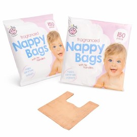 300 Coloured Nappy Bags with Tie Handles, Fragranced Odour Control, Leak-Proof Disposable Baby Nappy Sacks, Lightweight and Hygienic for Home, Nursery and Travel