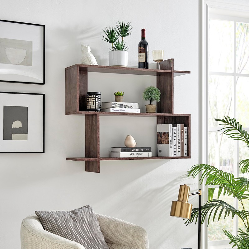 Danya B. Manasa Floating Geometric Kilter Two-Tier Wall Shelf -