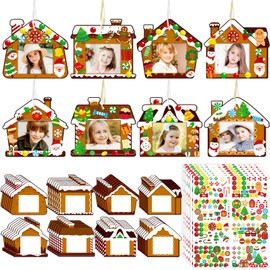 80UncleKimby 56Pcs Christmas Gingerbread House Picture Frame Crafts Kit - DIY Xmas Photo Ornaments Bulk Decorations for Winter Holiday Party Supplies Decor（Assembly Needed）