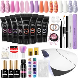 Poly Nail Gel Kit, Phoenixy 8 Colours 15ml Poly Nail Gel Set with 36W UV/LED Nail Lamp Poly Nail Builder Extension Gel Starter Set Professional Nail Art at Home Gift for Women