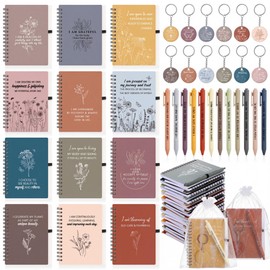 Funrous 36 Pcs/12 Set Positive Motivational Gift Set for Women Bulk Gratitude Spiral Journals Notebooks Affirmation Pens Keychains Adult Party Favors for Teacher Students Coworker Nurse (Vibrant)
