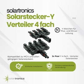 SOLARTRONICS 2 Pairs Y Connectors for Solar Cable Photovoltaic 4-Way Splitter 1000V PV Solar Cable Connector Waterproof IP67 UV-Resistant
