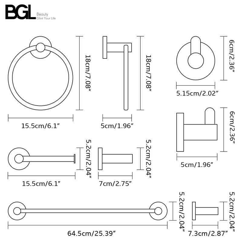 BGL Bathroom Accessory Set Brushed Nickel 4-Pieces Bathroom Towel Rack