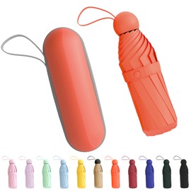 Mini Travel Umbrella Compact, Small Umbrella for Travel, Mini Umbrella for Purse, Sun Umbrella UV Protection, Tiny Pocket Folding Umbrella, Lightweight Portable Umbrella Windproof Parasol for Women and Men(Orange)