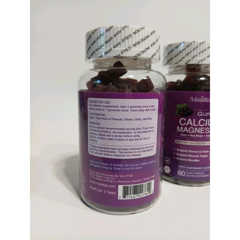Mulittea 2 Pack Calcium Magnesium Zinc & Vitamin D Complex