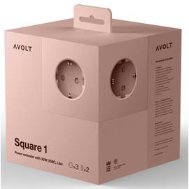 Avolt Wurfel USBC Power Strip - The First Designer Power Strip in the World - 3 Sockets and 2 USB - Magnetic Foot Attachment - (Pink 1.8 m)